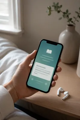Hand Holding Smartphone with Earbuds Nearby