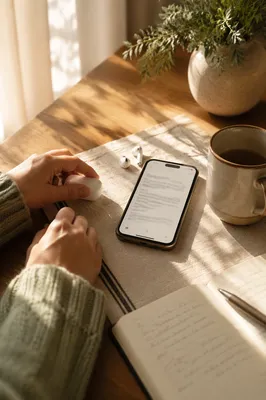 Sunlit Morning Table with Phone and Earbuds
