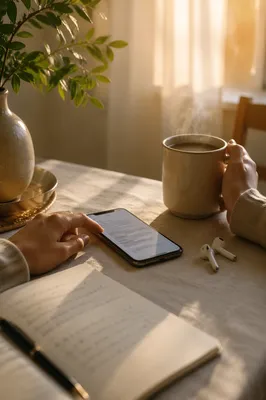 Quiet Morning Table with Smartphone and Mug