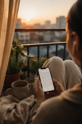 Quiet Morning Balcony Reading with Smartphone