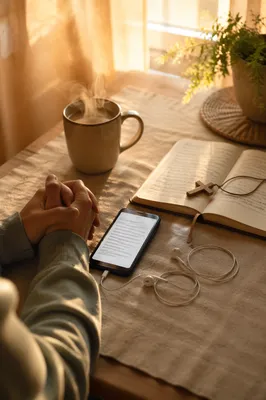 Morning Devotion With Bible App and Earbuds