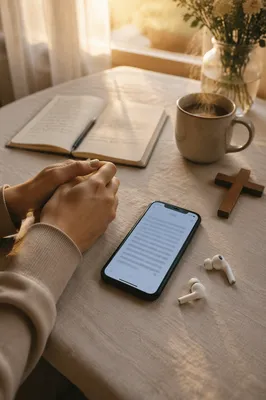 Morning Table with Phone and Earbuds