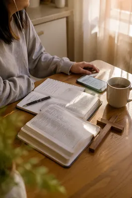 Morning Bible App Devotion with Earbuds