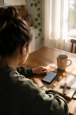 Morning Bible App Devotion with Earbuds
