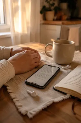 Quiet Morning Table with Phone and Earbuds