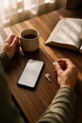 Morning Table with Phone and Earbuds