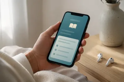 Hand Holding Smartphone with Earbuds Nearby