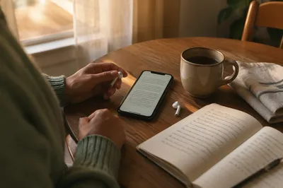 Morning Table with Bible App and Earbuds