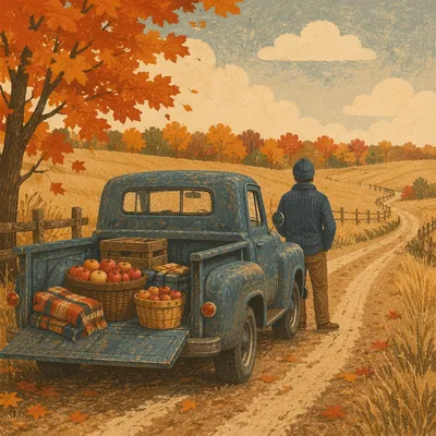 Autumn Pickup Truck on Farm Road