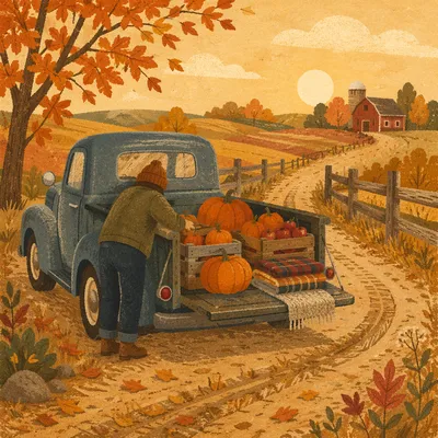 Vintage Pickup on Autumn Farm Road