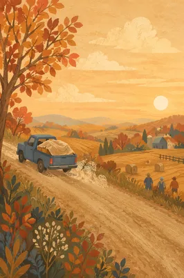 Autumn Pickup Truck on Farm Road