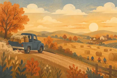 Autumn Pickup Truck on Farm Road