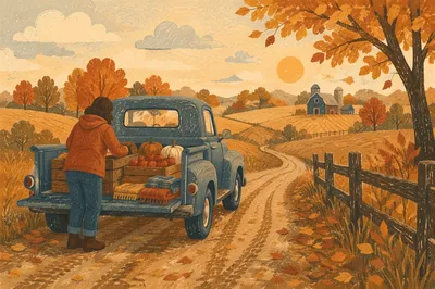 Vintage Pickup on Autumn Farm Road