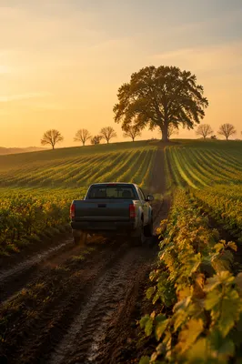 Pickup Truck on Autumn Farm Road
