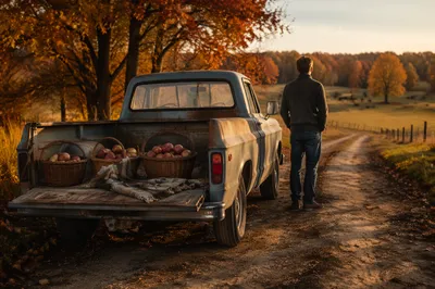 Autumn Pickup Truck on Farm Road