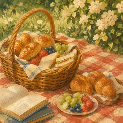 Peaceful Park Picnic with Books and Pastries
