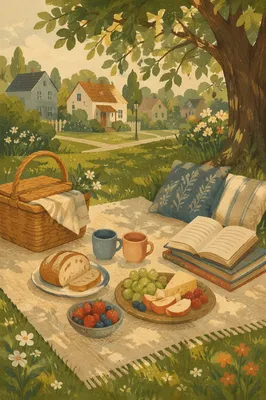 Relaxed Park Picnic with Food and Books