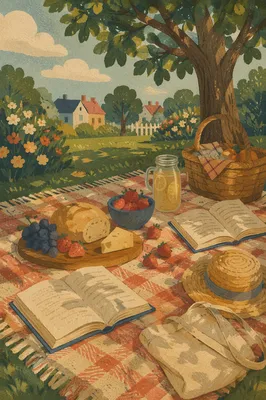 Peaceful Park Picnic Blanket With Books
