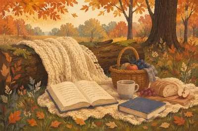 Cozy Autumn Park Picnic with Books