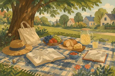 Peaceful Park Picnic with Books and Food