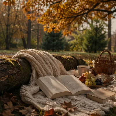 Cozy Autumn Park Picnic Reading Scene