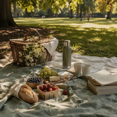 Peaceful Park Picnic Blanket with Books