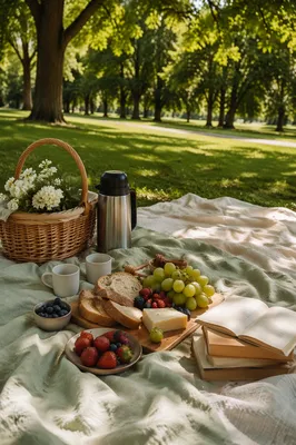 Peaceful Park Picnic with Books and Food