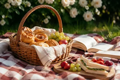 Relaxed Park Picnic with Books and Pastries