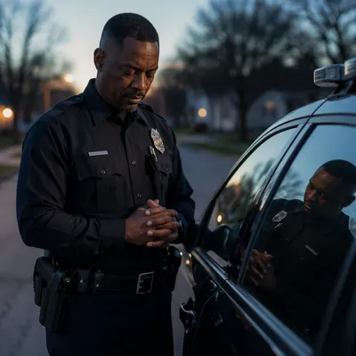 Police Officer in Dawn Reflection Portrait