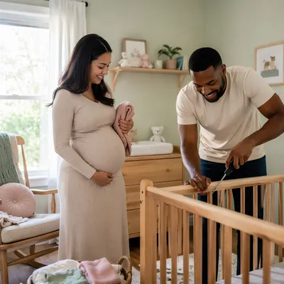 Expectant Couple Preparing Bright Baby Nursery