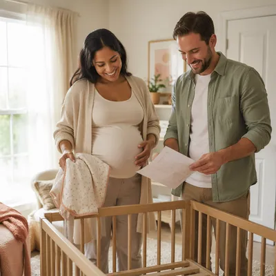 Expectant Couple Assembling Baby Nursery Crib