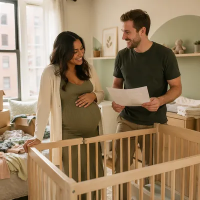 Expectant Couple Assembling Nursery Crib Together