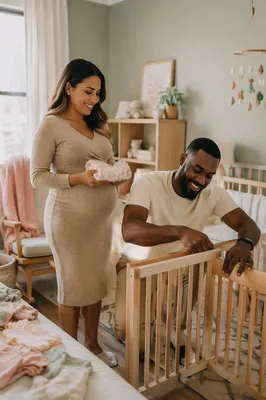 Expectant Couple Preparing Bright Baby Nursery