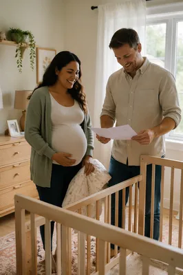 Expectant Couple Assembling Baby Nursery Crib