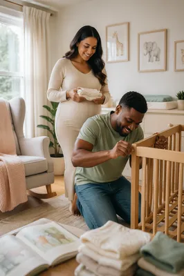 Expectant Couple Preparing a Bright Nursery