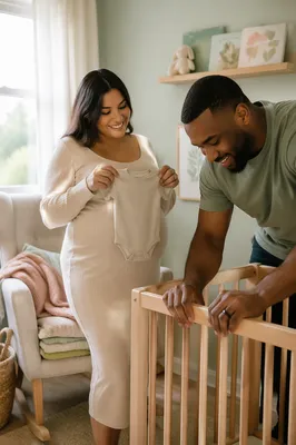 Expectant Couple Preparing Bright Baby Nursery