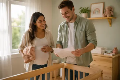 Expectant Couple Assembling Baby Nursery Crib
