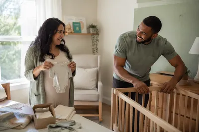 Expectant Couple Preparing Cozy Baby Nursery