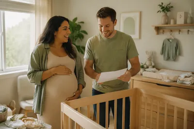 Expectant Couple Preparing Baby Nursery Together