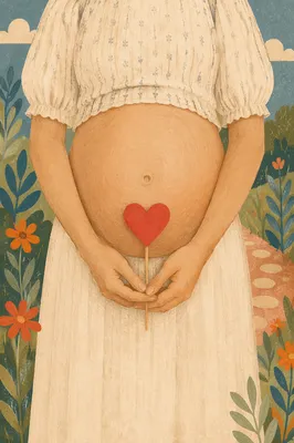 Pregnant Woman Holding Red Heart Outdoors