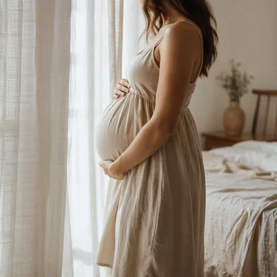 Pregnant Woman by Window in Soft Light