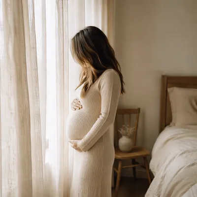Pregnant Woman by Window in Soft Light