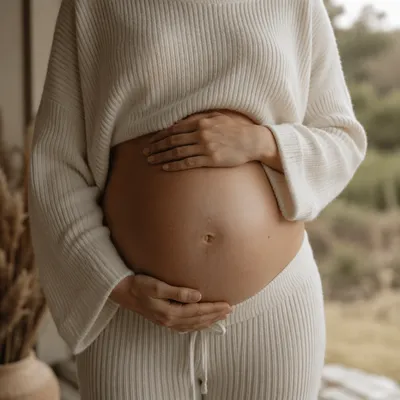 Pregnant Woman Cradling Belly in Natural Light