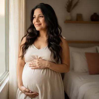 Pregnant Woman by Bedroom Window