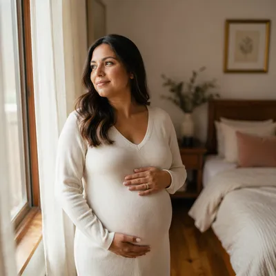 Pregnant Woman by Bedroom Window