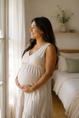 Pregnant Woman by Bedroom Window