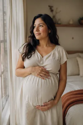 Pregnant Woman by Bedroom Window