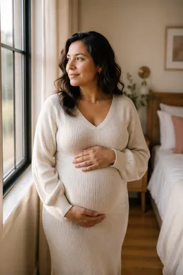 Pregnant Woman by Bedroom Window