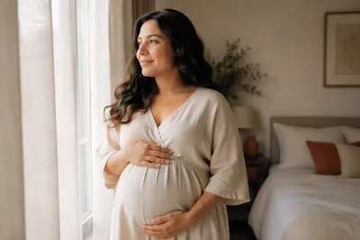 Pregnant Woman by Bedroom Window