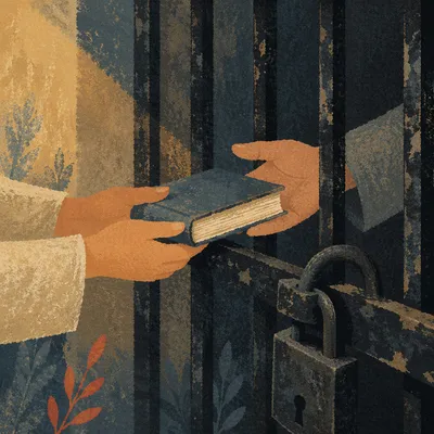 Hands Exchanging Bible Through Prison Bars